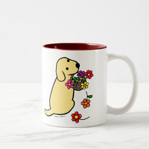 Yellow Labrador Puppy Flower Basket Cartoon Two_Tone Coffee Mug