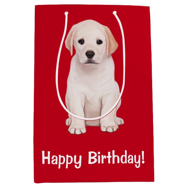 Yellow Labrador Puppy Happy Birthday Medium Gift Bag (Front)