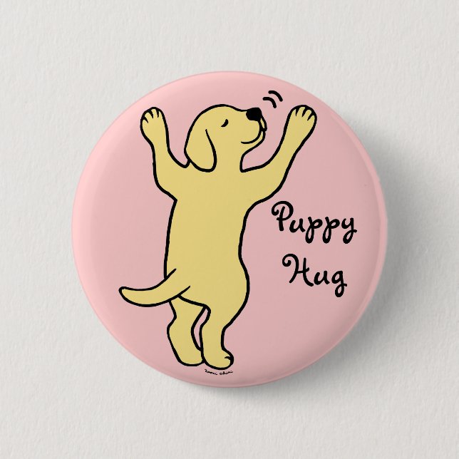Yellow Labrador Puppy Hug Cartoon Button (Front)