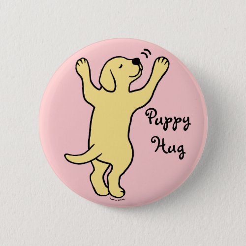 Yellow Labrador Puppy Hug Cartoon Button