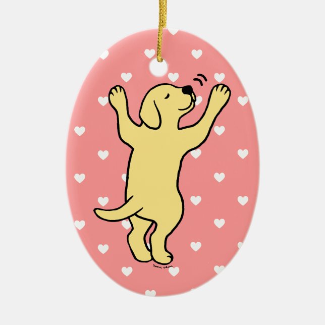 Yellow Labrador Puppy Hug Cartoon Ceramic Ornament (Front)