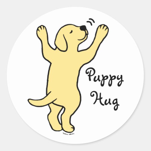 Yellow Labrador Puppy Hug Cartoon Classic Round Sticker