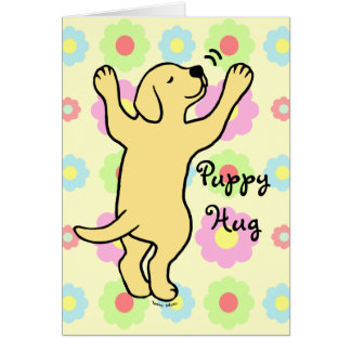 Yellow Labrador Puppy Hug Cartoon Floral
