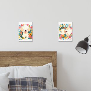 yellow labrador puppy in the middle of flowers wall art sets