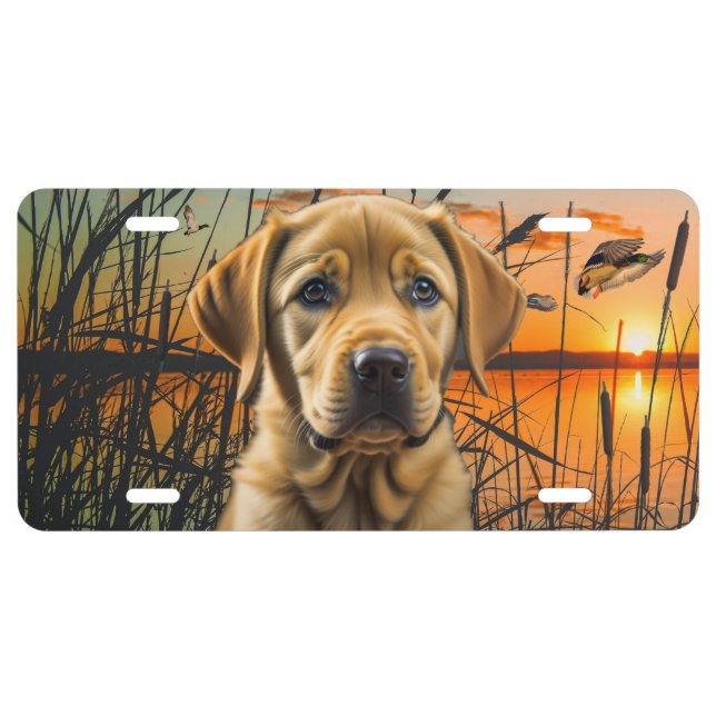 Yellow Labrador Puppy License Plate (Front)