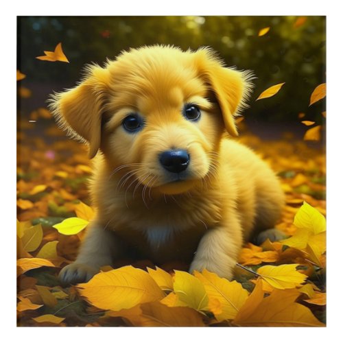 Yellow Labrador Puppy Playing in Fall Leaves Acrylic Print