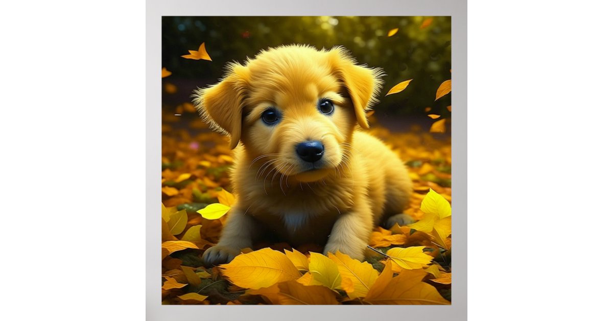 Yellow Lab Fall Yellow Labrador Puppy Playing in Fall Leaves Poster | Zazzle
