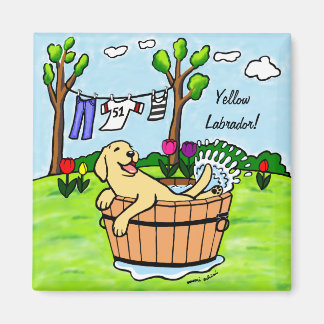 Yellow Labrador Puppy Pool Cartoon Magnet