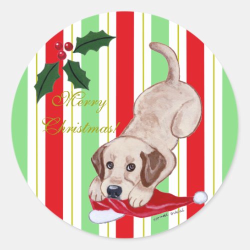 Yellow Labrador Puppy  Santa Hat Christmas Classic Round Sticker