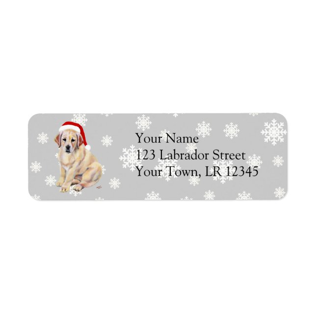 Yellow Labrador Puppy & Santa Hat Christmas Label (Front)