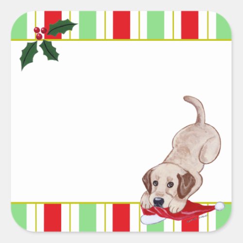 Yellow Labrador Puppy  Santa Hat Christmas Square Sticker