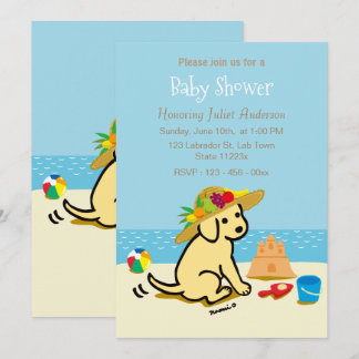 Yellow Labrador Puppy Straw Hat Baby Shower Invitation