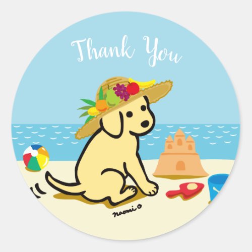 Yellow Labrador Puppy Straw Hat Cartoon Classic Round Sticker