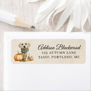 Yellow Labrador Puppy with a Pumpkin Return Label