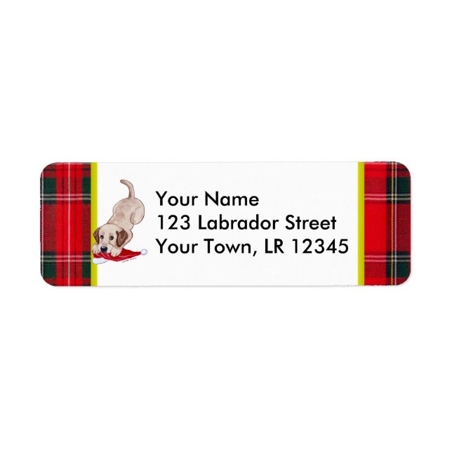 Yellow Labrador Puppy with Santa Hat Christmas Label (Front)