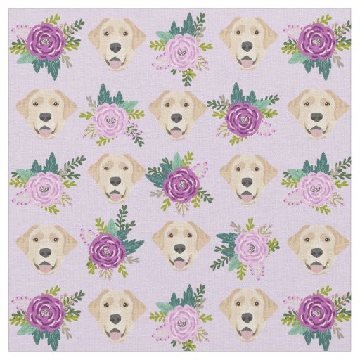 Yellow labrador purple florals pattern fabric