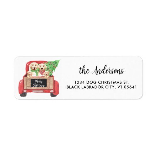 Yellow Labrador Red Christmas Truck Return Address Label