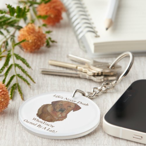 yellow labrador retreiver dog portrait fun slogan keychain