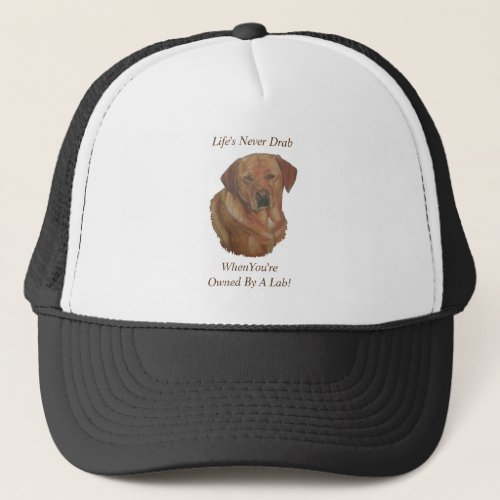 yellow labrador retreiver dog portrait fun slogan trucker hat