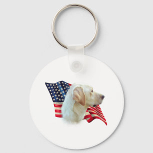 Yellow Labrador Retriever American Flag,  Keychain