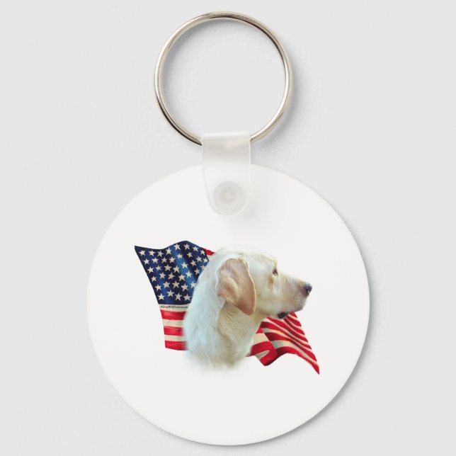 Yellow Labrador Retriever American Flag,  Keychain (Front)