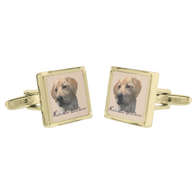 Yellow Labrador Retriever Art Gifts Gold Cufflinks (Angled)