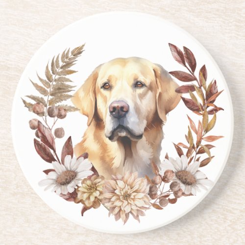 Yellow Labrador Retriever Autumn Wreath Coaster