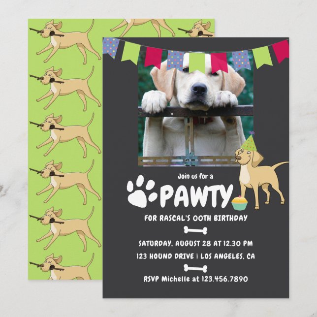Yellow Labrador Retriever Birthday photo invite (Front/Back)