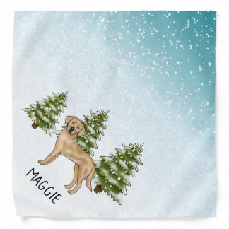 Yellow Labrador Retriever Blue Winter Custom Name Bandana