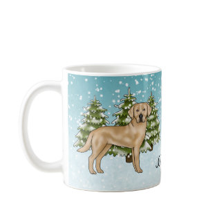 Yellow Labrador Retriever Blue Winter Custom Name Coffee Mug