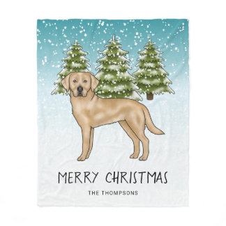 Yellow Labrador Retriever Blue Winter Custom Text Fleece Blanket