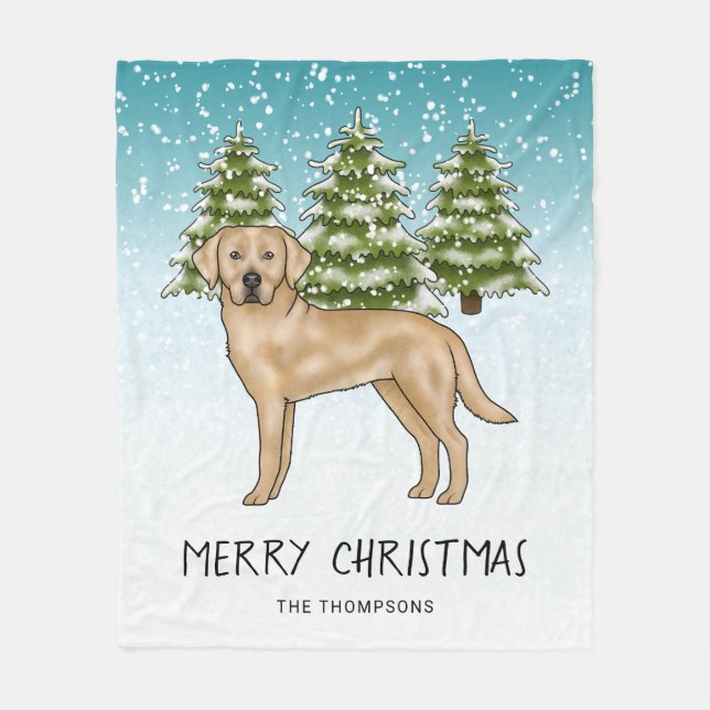 Yellow Labrador Retriever Blue Winter Custom Text Fleece Blanket (Front)