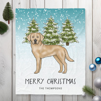 Yellow Labrador Retriever Blue Winter Custom Text Fleece Blanket