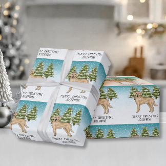 Yellow Labrador Retriever Blue Winter Custom Text Wrapping Paper