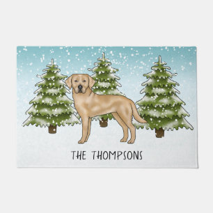 Yellow Labrador Retriever Blue Winter Family Name Doormat