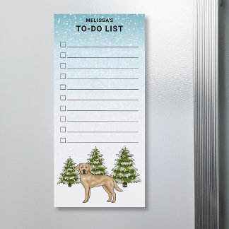 Yellow Labrador Retriever Blue Winter To-Do List Magnetic Notepad