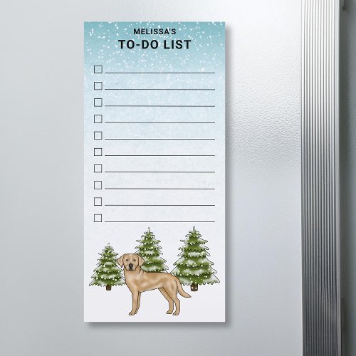 Yellow Labrador Retriever Blue Winter To_Do List Magnetic Notepad