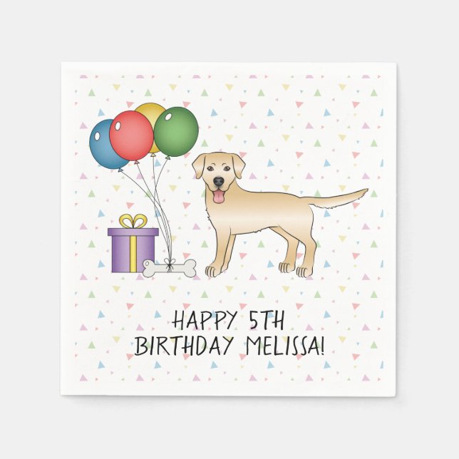 Yellow Labrador Retriever Cartoon Dog - Birthday Napkins (Front)
