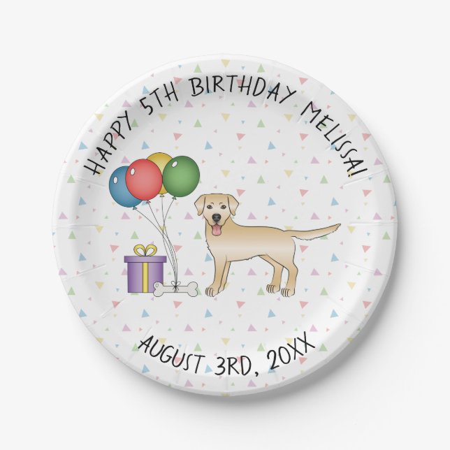 Yellow Labrador Retriever Cartoon Dog - Birthday Paper Plates (Front)