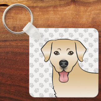 Yellow Labrador Retriever Cartoon Dog Head &amp; Name Keychain