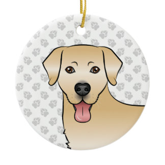 Yellow Labrador Retriever Cartoon Dog Head &amp; Text Ceramic Ornament