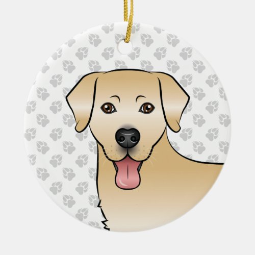 Yellow Labrador Retriever Cartoon Dog Head  Text Ceramic Ornament