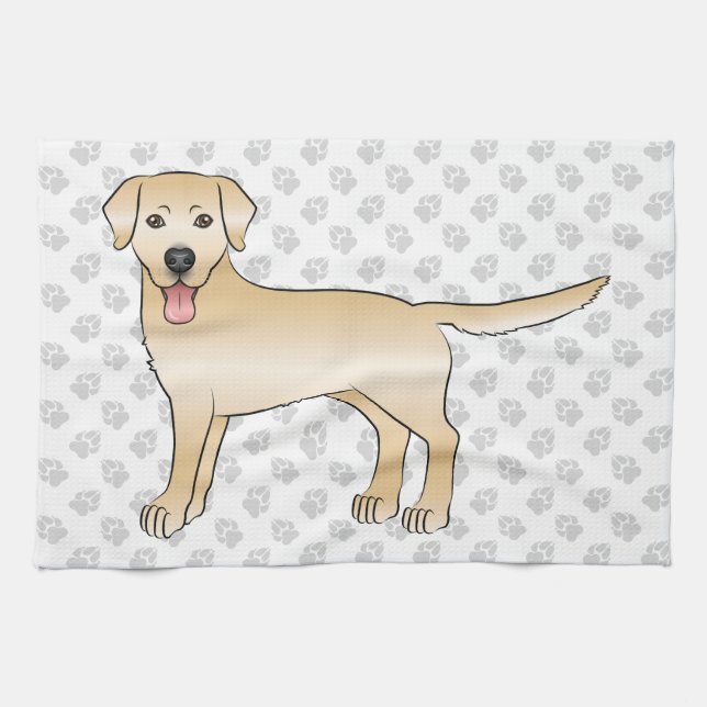 Yellow Labrador Retriever Cartoon Dog Illustration Kitchen Towel (Horizontal)