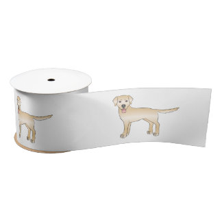 Yellow Labrador Retriever Cartoon Dog Illustration Satin Ribbon