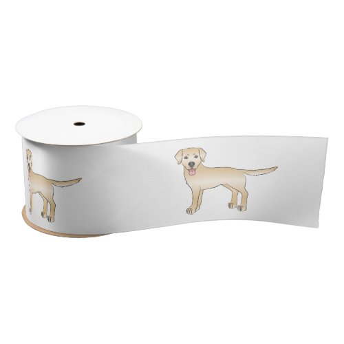 Yellow Labrador Retriever Cartoon Dog Illustration Satin Ribbon