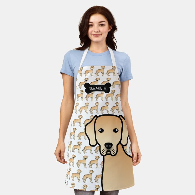 Yellow Labrador Retriever Cartoon Dog & Name Apron (Worn)