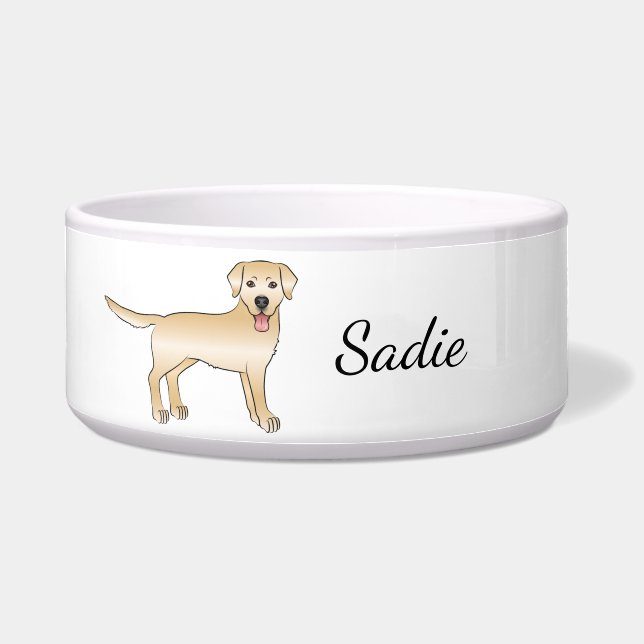 Yellow Labrador Retriever Cartoon Dog & Name Bowl (Front)