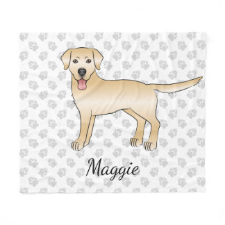Yellow Labrador Retriever Cartoon Dog &amp; Name Fleece Blanket