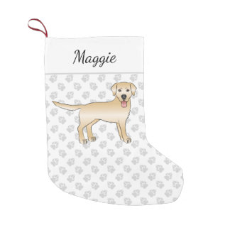 Yellow Labrador Retriever Cartoon Dog &amp; Name Small Christmas Stocking