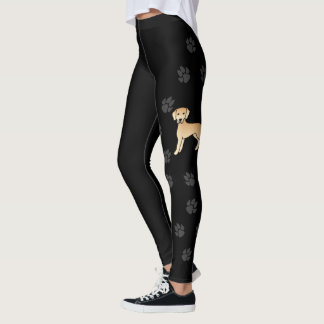 Yellow Labrador Retriever Cartoon Dog & Paws Black Leggings